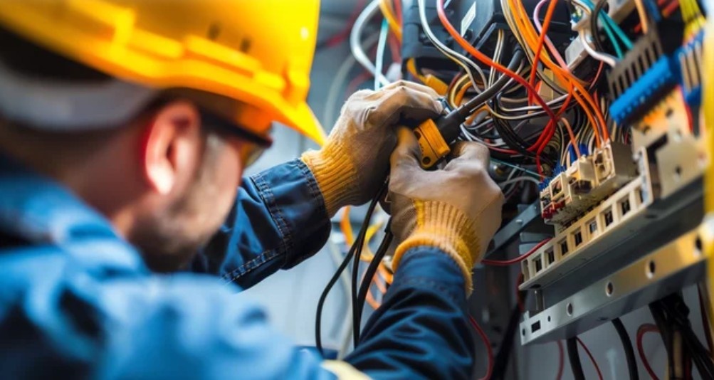 Electrician working on an electrical panel